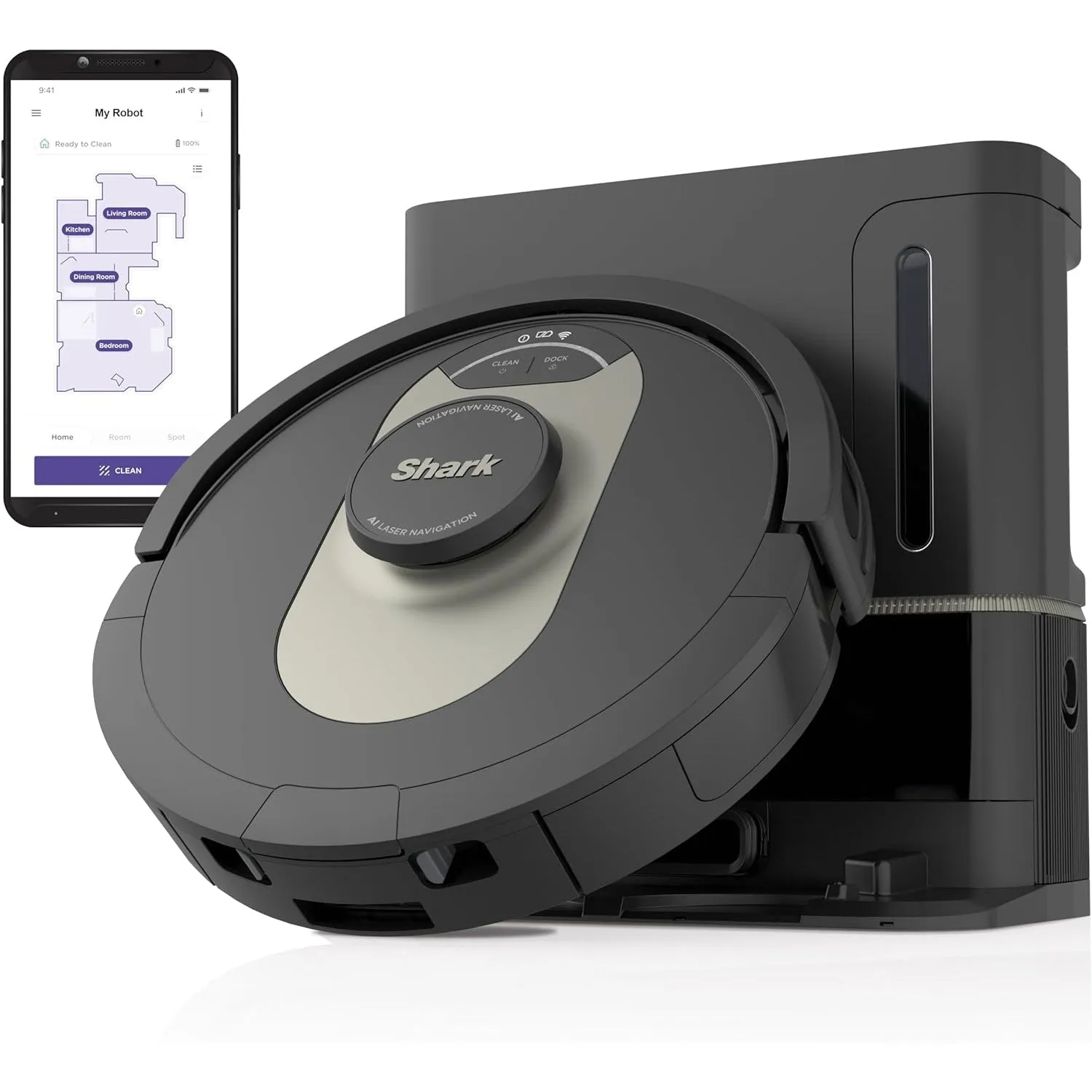 Shark AV2501AE AI Robot Vacuum with XL HEPA Self-Empty Base, Bagless, 60-Day Capacity, LIDAR Navigation, Perfect for Pet Hair, Compatible with Alexa, Wi-Fi Connected, Carpet & Hard Floor, Black