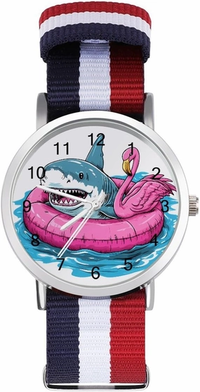 Shark Flamingo Swim Ring Funny Wrist Watches for Men Women Fashion Graphic Watch for Work Workout