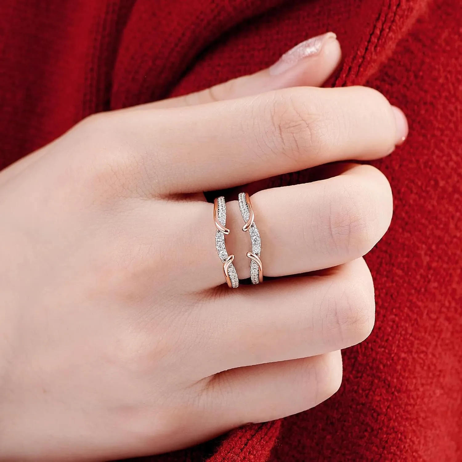 SHELOVES Two Tone Rose Gold Ring Guard 925 Sterling Silver Round CZ Ring Enhancer for Engagement Rings 5-12