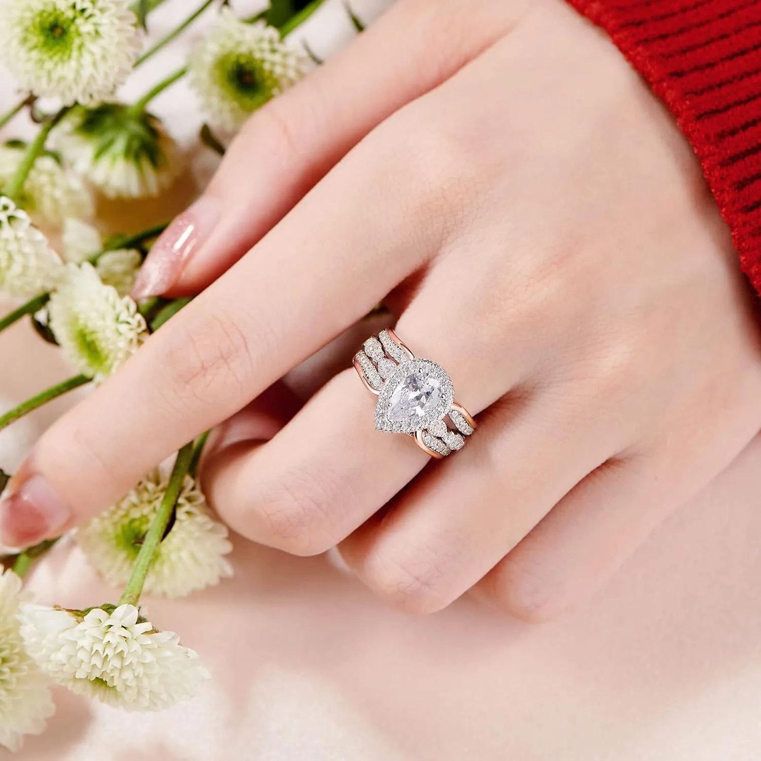 SHELOVES Two Tone Rose Gold Ring Guard 925 Sterling Silver Round CZ Ring Enhancer for Engagement Rings 5-12