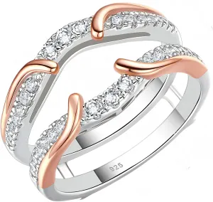 SHELOVES Two Tone Rose Gold Ring Guard 925 Sterling Silver Round CZ Ring Enhancer for Engagement Rings 5-12