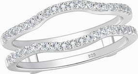 SHELOVES Curved Ring Guard Enhancer Cubic Zirconia Stack Wrap for Engagement Ring 925 Sterling Silver 5-10