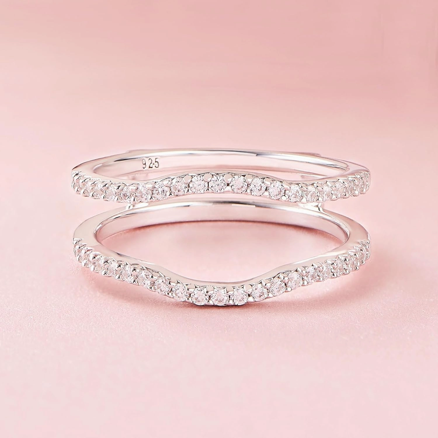 SHELOVES Curved Ring Guard Enhancer Cubic Zirconia Stack Wrap for Engagement Ring 925 Sterling Silver 5-10