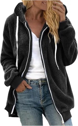 Sherpa Jacket Women 2024 Plus Size Zip Up Hooded Fuzzy Fleece Fluffy Coat Cozy Warm Winter Casual Shearling Coats