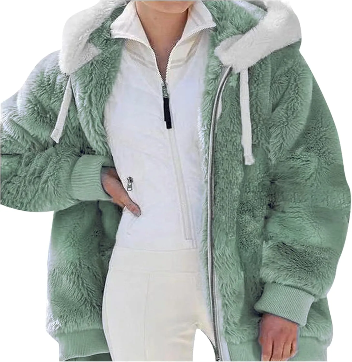 Sherpa Jackets For Women Fashion Winter Fuzzy Fleece Teddy Coat Hooded Zip Up Shaggy Fluffy Coats Warm Winter Outwear