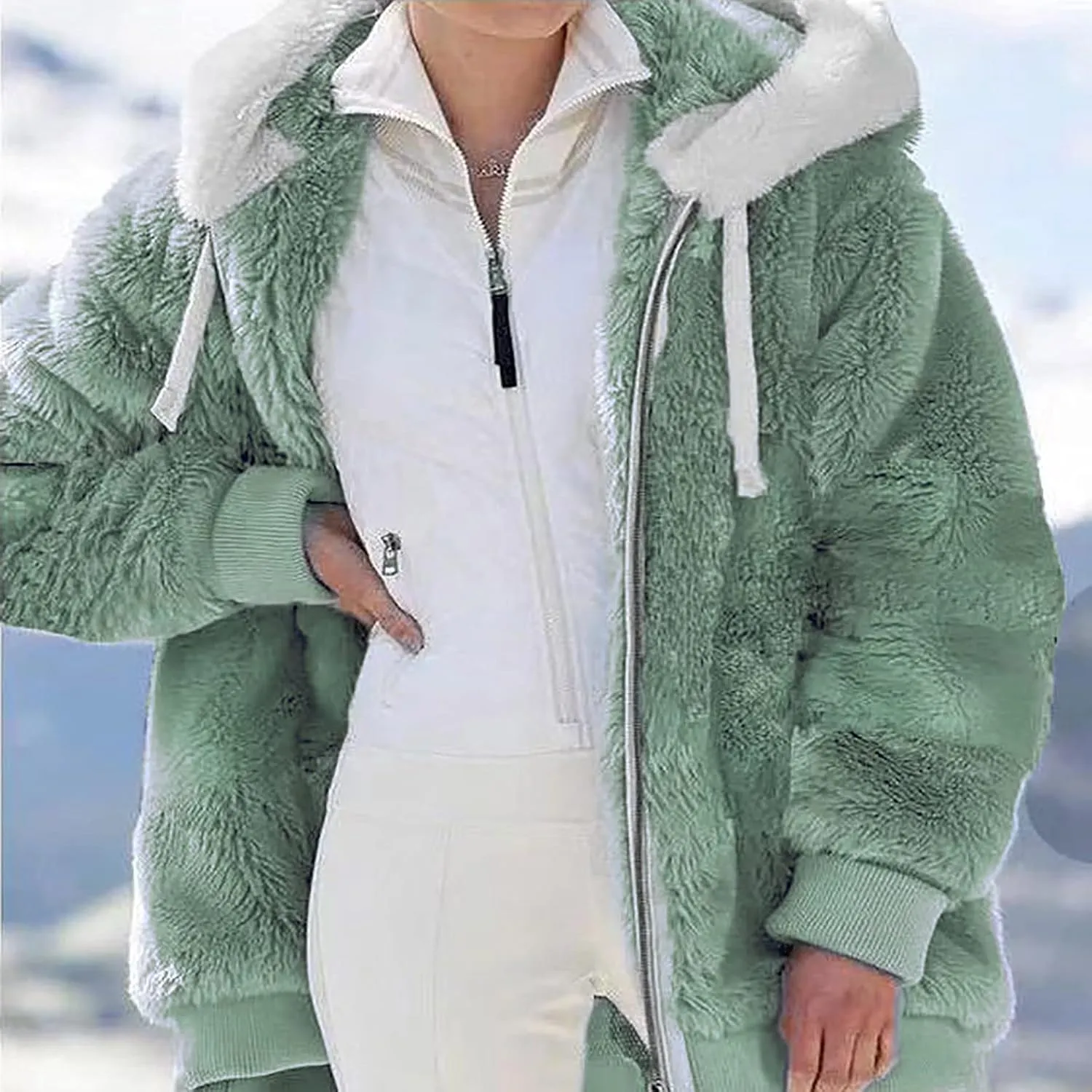 Sherpa Jackets For Women Fashion Winter Fuzzy Fleece Teddy Coat Hooded Zip Up Shaggy Fluffy Coats Warm Winter Outwear