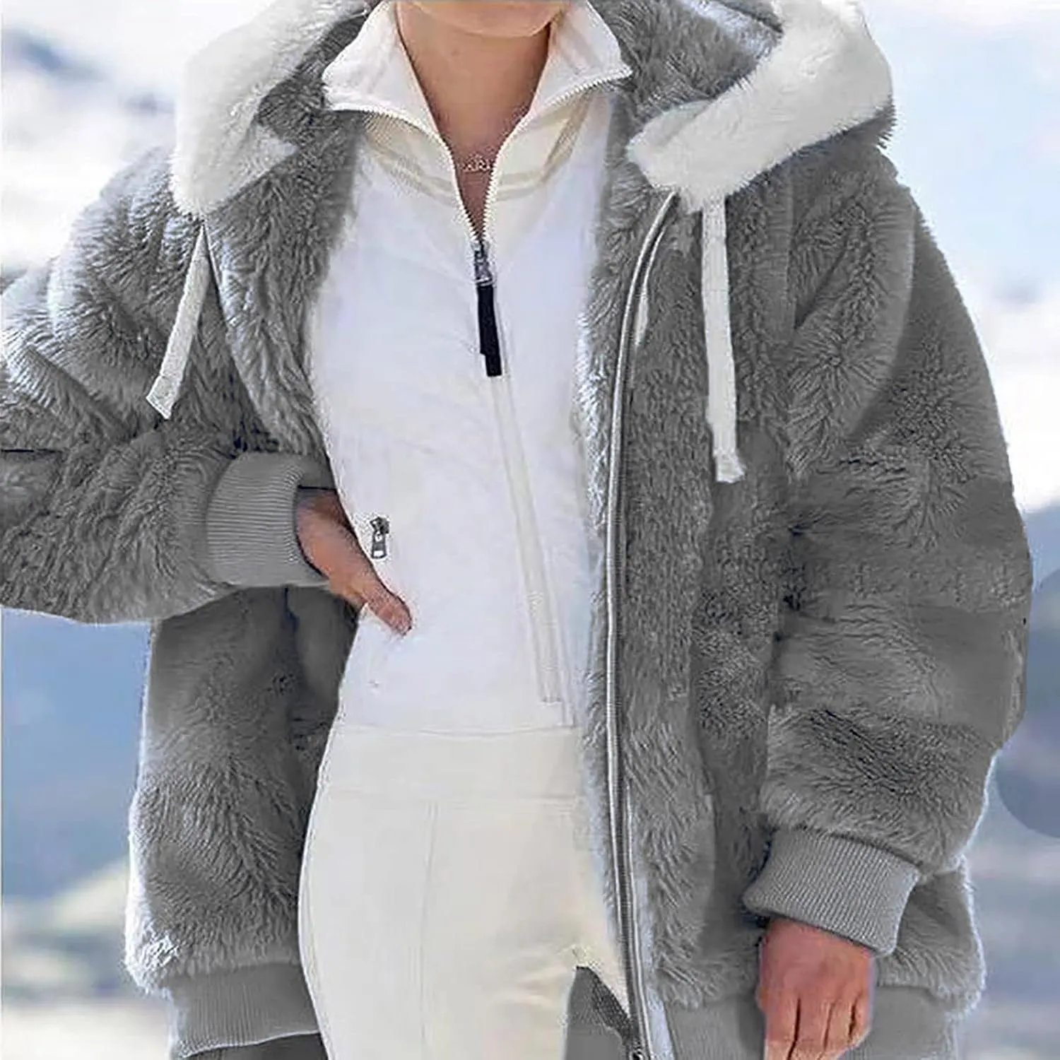 Sherpa Jackets For Women Fashion Winter Fuzzy Fleece Teddy Coat Hooded Zip Up Shaggy Fluffy Coats Warm Winter Outwear