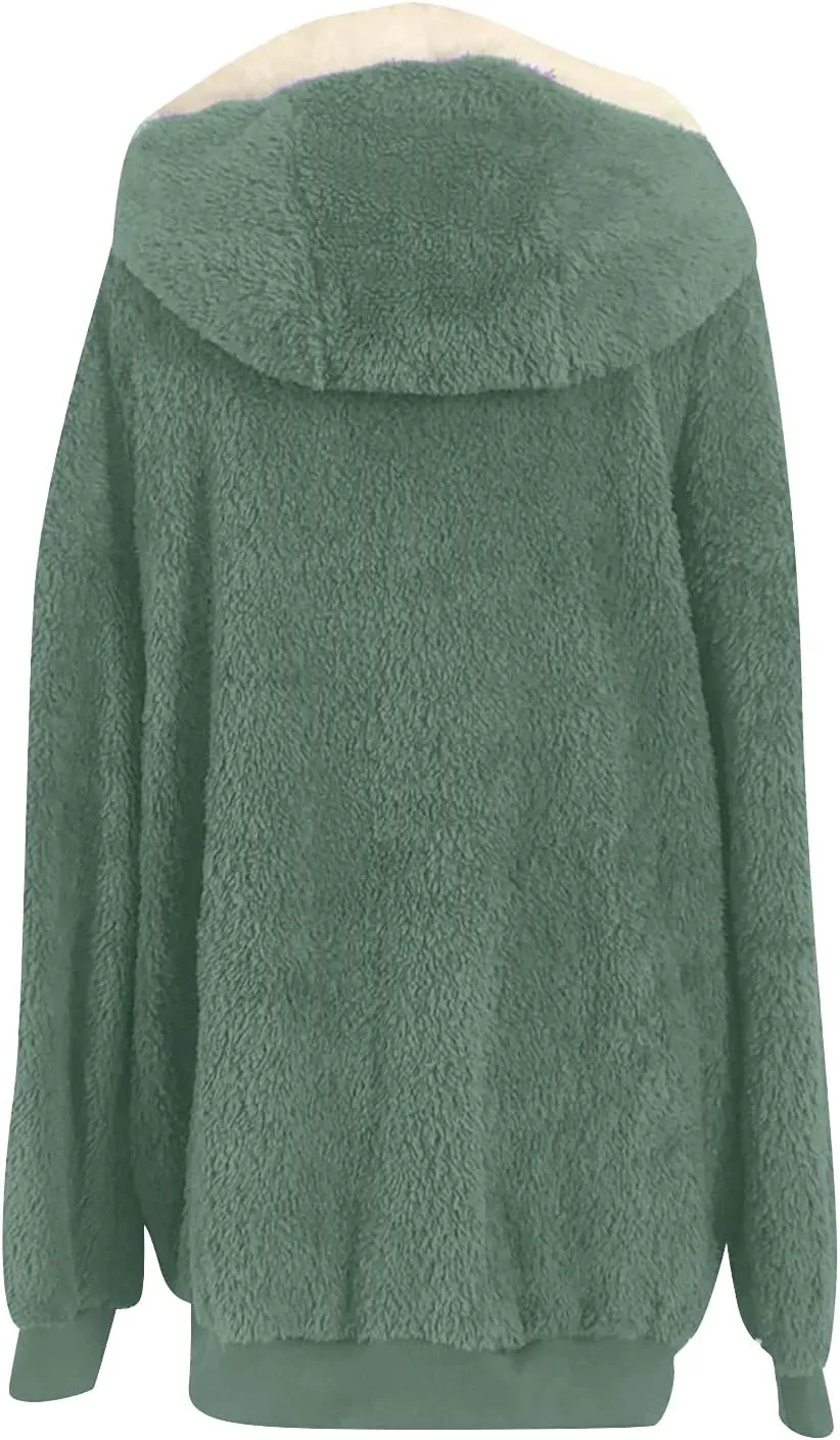 Sherpa Jackets For Women Fashion Winter Fuzzy Fleece Teddy Coat Hooded Zip Up Shaggy Fluffy Coats Warm Winter Outwear