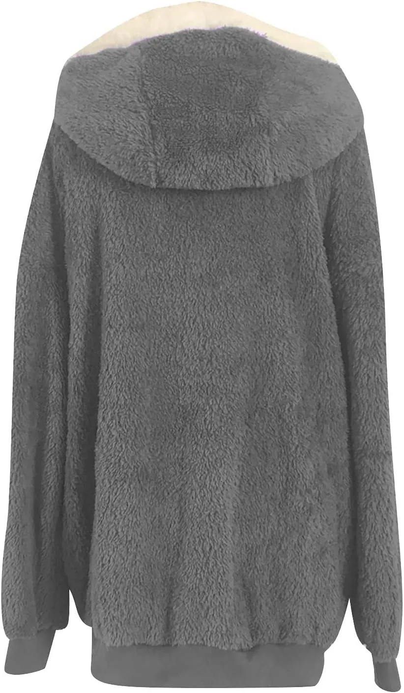 Sherpa Jackets For Women Fashion Winter Fuzzy Fleece Teddy Coat Hooded Zip Up Shaggy Fluffy Coats Warm Winter Outwear