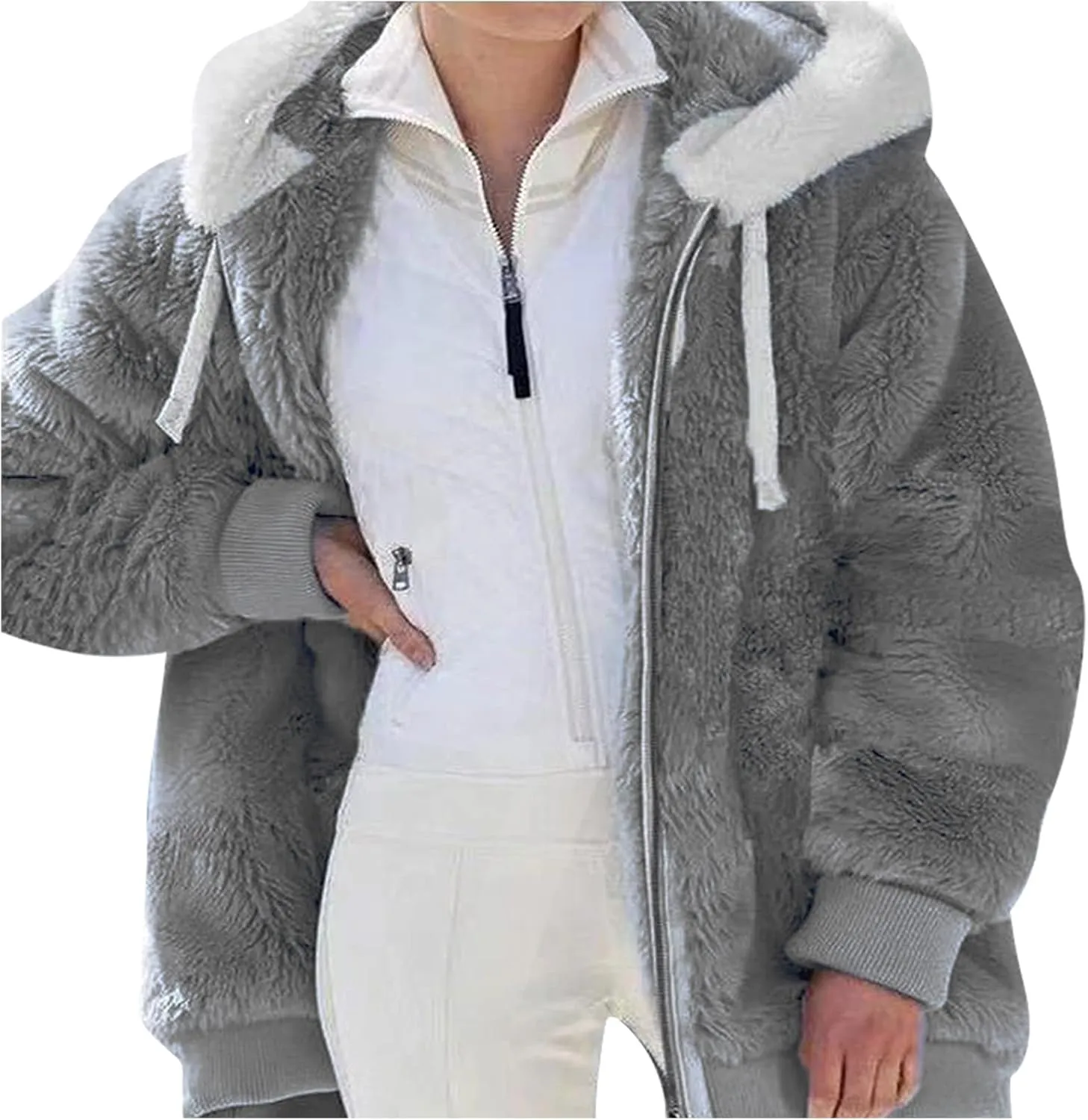 Sherpa Jackets For Women Fashion Winter Fuzzy Fleece Teddy Coat Hooded Zip Up Shaggy Fluffy Coats Warm Winter Outwear