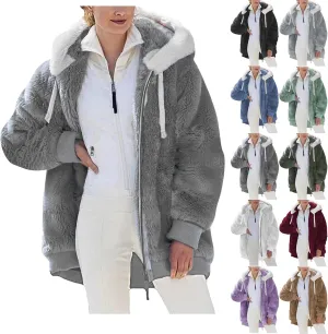 Sherpa Jackets For Women Fashion Winter Fuzzy Fleece Teddy Coat Hooded Zip Up Shaggy Fluffy Coats Warm Winter Outwear