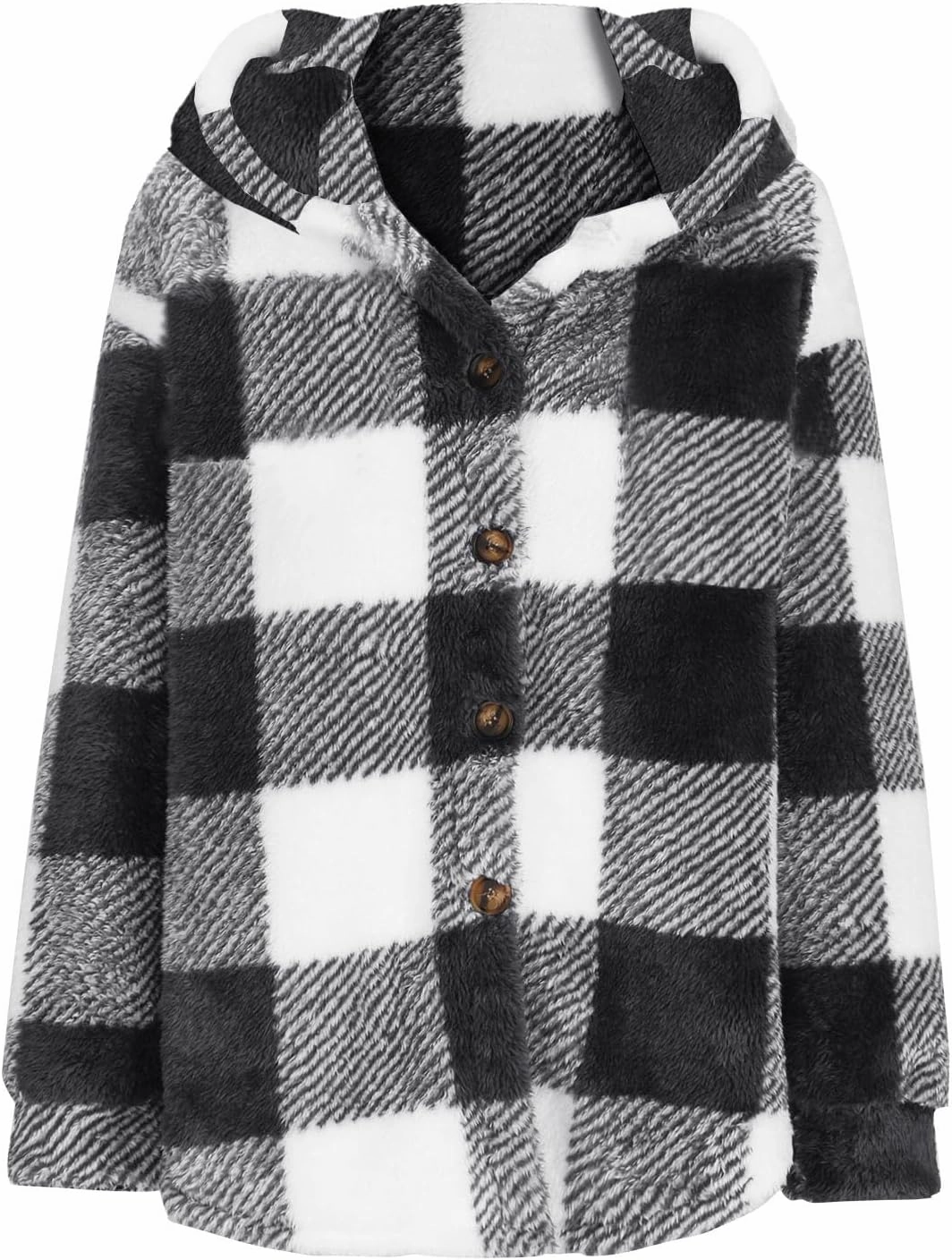 Sherpa Jacket For Women Fuzzy Fleece Winter Coats Plaid Button Down Shacket Casual Warm Teddy Coat Outwear 2023