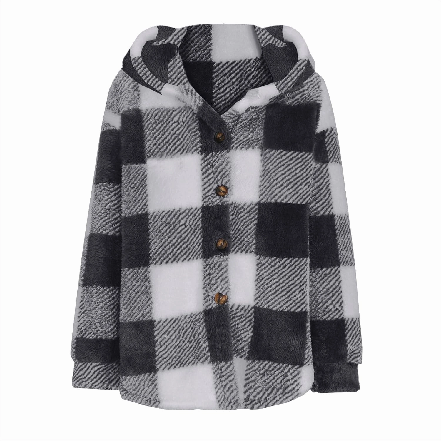 Sherpa Jacket For Women Fuzzy Fleece Winter Coats Plaid Button Down Shacket Casual Warm Teddy Coat Outwear 2023