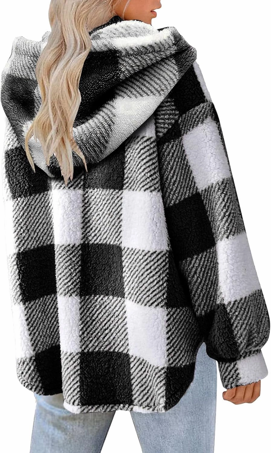 Sherpa Jacket For Women Fuzzy Fleece Winter Coats Plaid Button Down Shacket Casual Warm Teddy Coat Outwear 2023