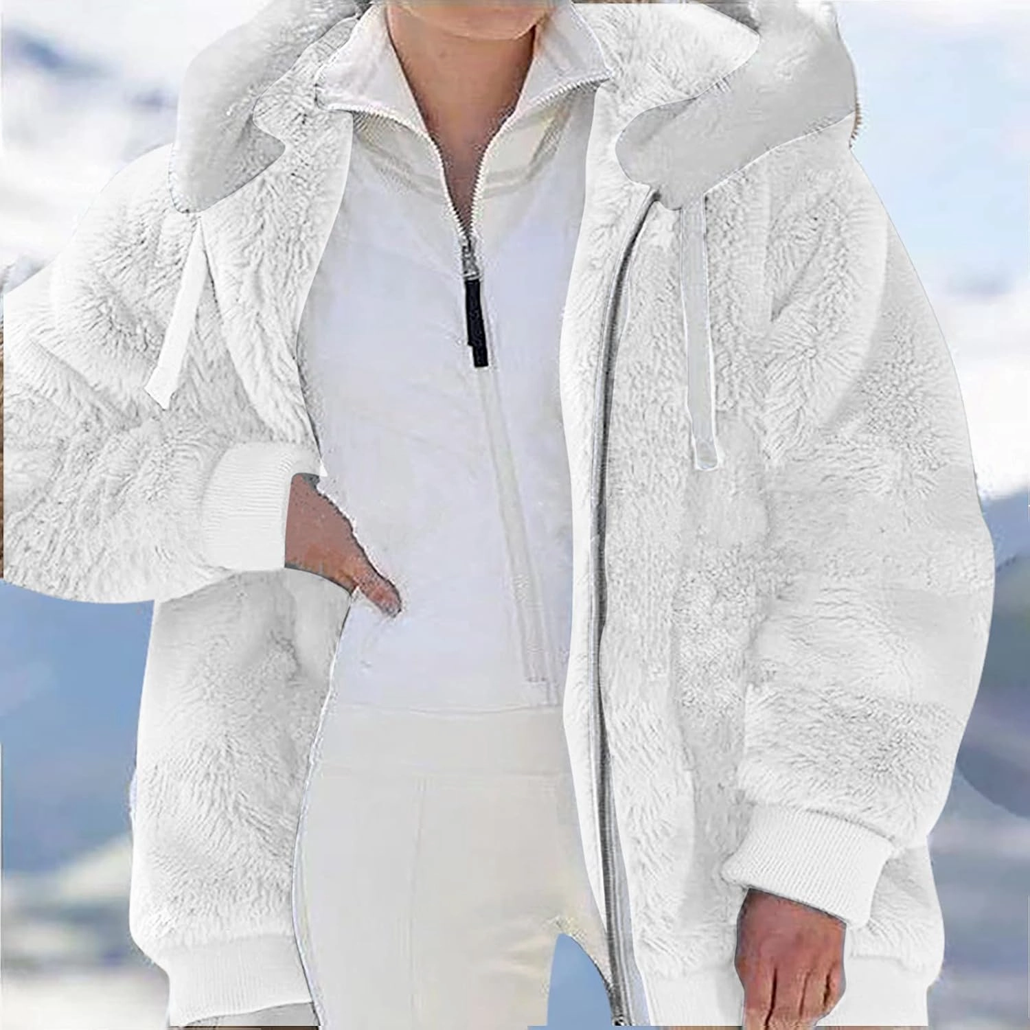 Sherpa Jackets For Women Fashion Winter Fuzzy Fleece Teddy Coat Hooded Zip Up Shaggy Fluffy Coats Warm Winter Outwear