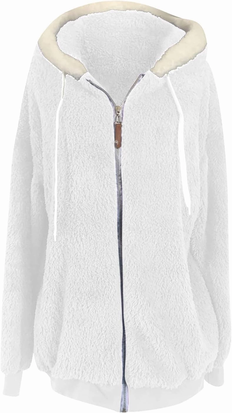 Sherpa Jackets For Women Fashion Winter Fuzzy Fleece Teddy Coat Hooded Zip Up Shaggy Fluffy Coats Warm Winter Outwear