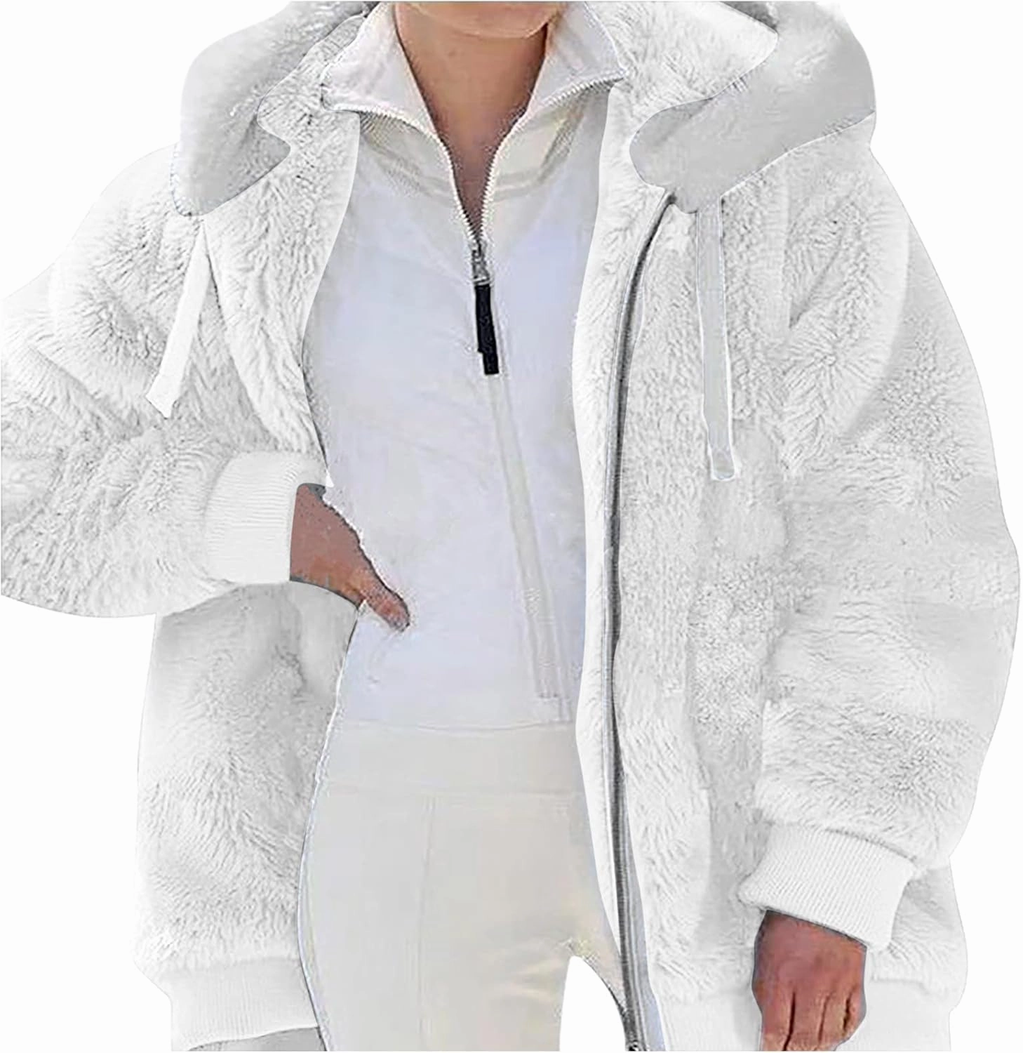 Sherpa Jackets For Women Fashion Winter Fuzzy Fleece Teddy Coat Hooded Zip Up Shaggy Fluffy Coats Warm Winter Outwear