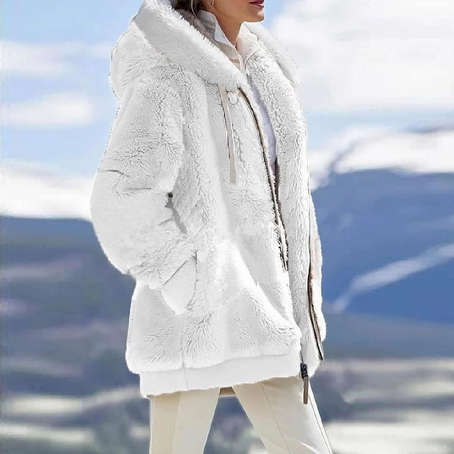 Sherpa Jackets For Women Fashion Winter Fuzzy Fleece Teddy Coat Hooded Zip Up Shaggy Fluffy Coats Warm Winter Outwear