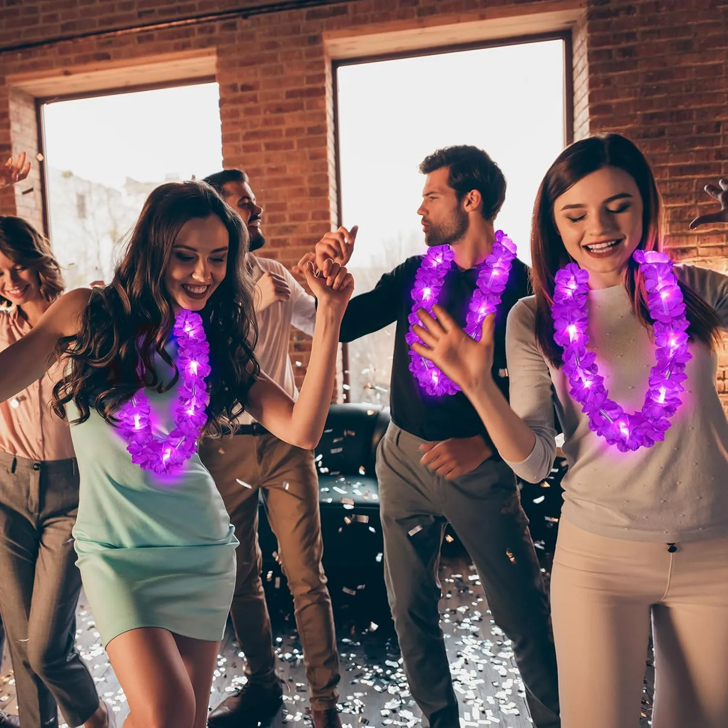 Sherr 24 Pcs LED Leis Light Up Wedding Hawaiian Leis Flower Necklace with LED Lights Beach Tropical Carnival Party Wedding Supplies Luau for Masquerade(Dark Purple)