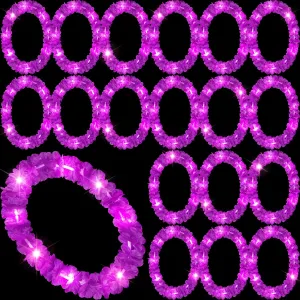 Sherr 24 Pcs LED Leis Light Up Wedding Hawaiian Leis Flower Necklace with LED Lights Beach Tropical Carnival Party Wedding Supplies Luau for Masquerade(Dark Purple)