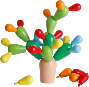 SHIERDU Wooden Stacking Rainbow Cactus Toy to Build and Stack Cactus Blocks to Balance Cactus Puzzle Fun Educational Activities for Children Aged 3-8
