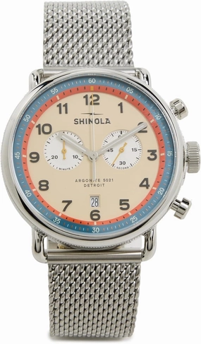 Shinola Men's Canfield Model C56 2 Eye Chrono 43mm Watch, Cream, Silver, 43mm