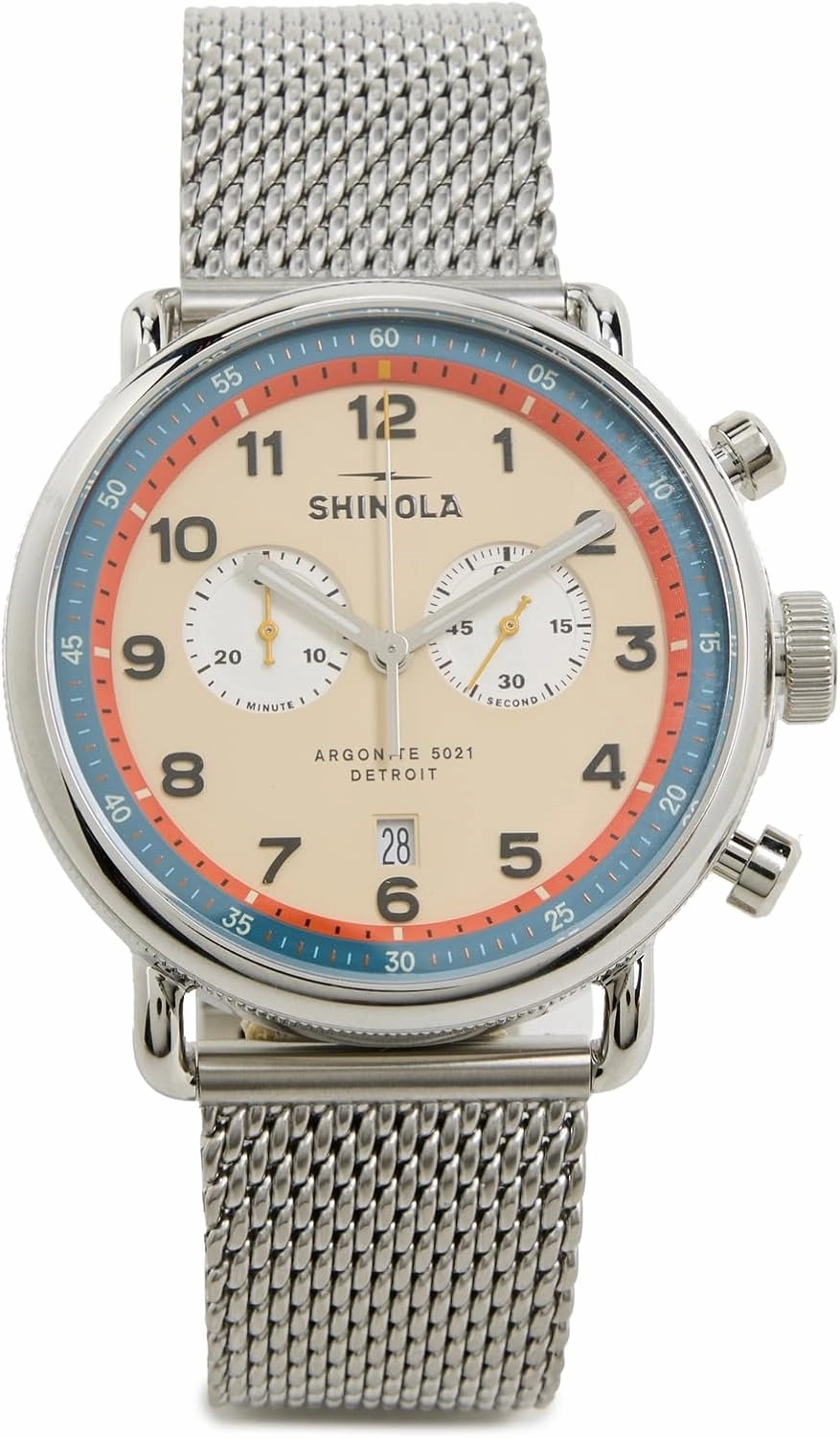 Shinola Men's Canfield Model C56 2 Eye Chrono 43mm Watch, Cream, Silver, 43mm