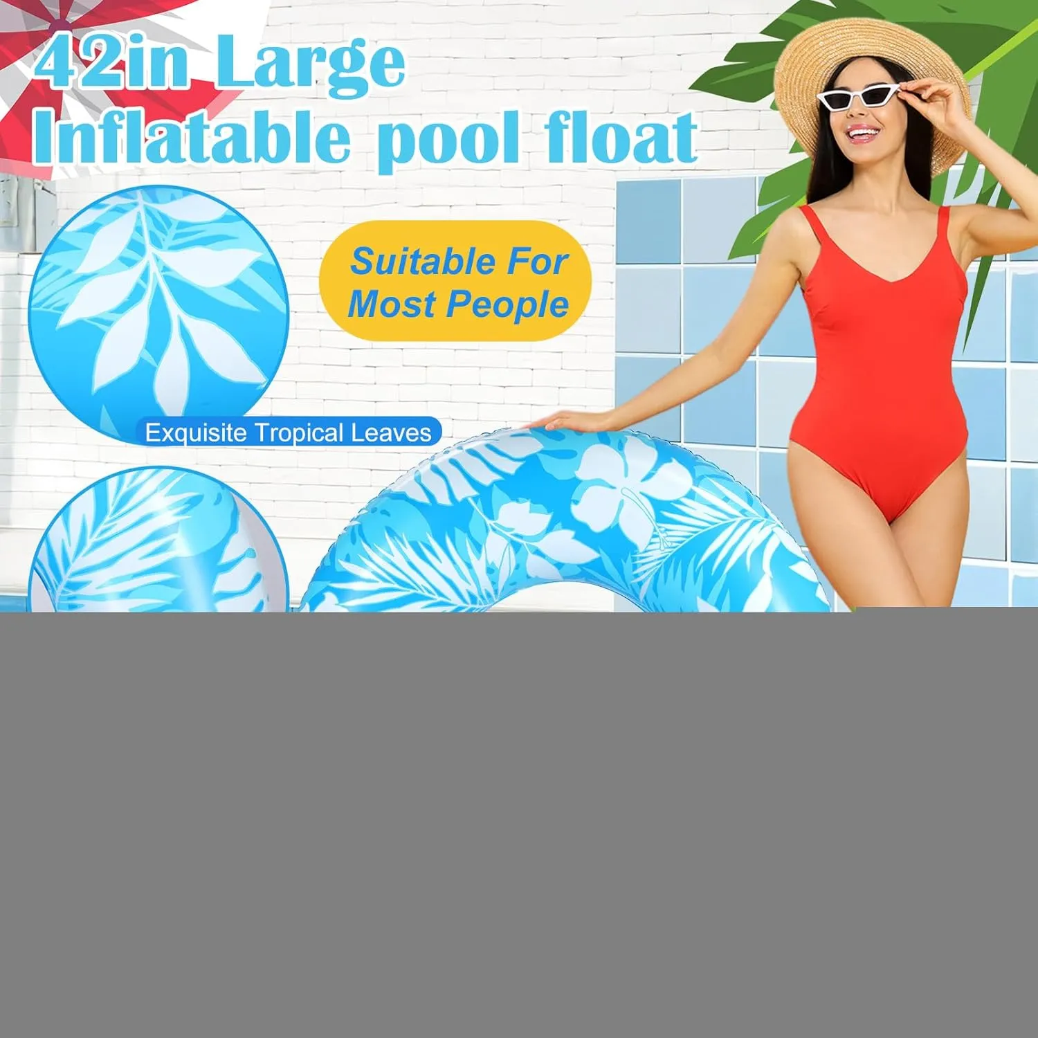 ShinyRelief 2 Pcs Pool Tubes for Adults 42inch Large Inflatable Floats Tube Tropical Leaves Inflatable Pool Floats Rings Colorful Swimming Ring Summer Hawaii Swimming Beach (Light Blue,Pink)