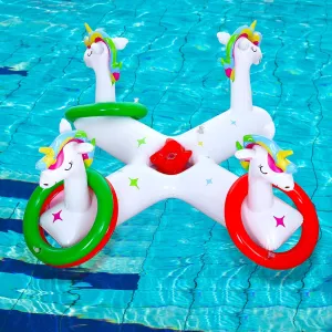 ShinyRelief Unicorn Inflatable Pool Ring Toss 2-in-1 Floating Unicorn Swimming Pool Supplies with 6 Rings 2 Bean Bags 1 Pump for Adults and Family Summer Party Hawaii Party Beach Backyard
