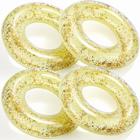 ShinyRelief 4 Pcs Inflatable Glitter Pool Float 30'' Macaron Swim Tube with Gold Confetti Swim Inner Tube for Adults Pool Floats Rings for Summer Beach Swimming Pool Bachelorette Party