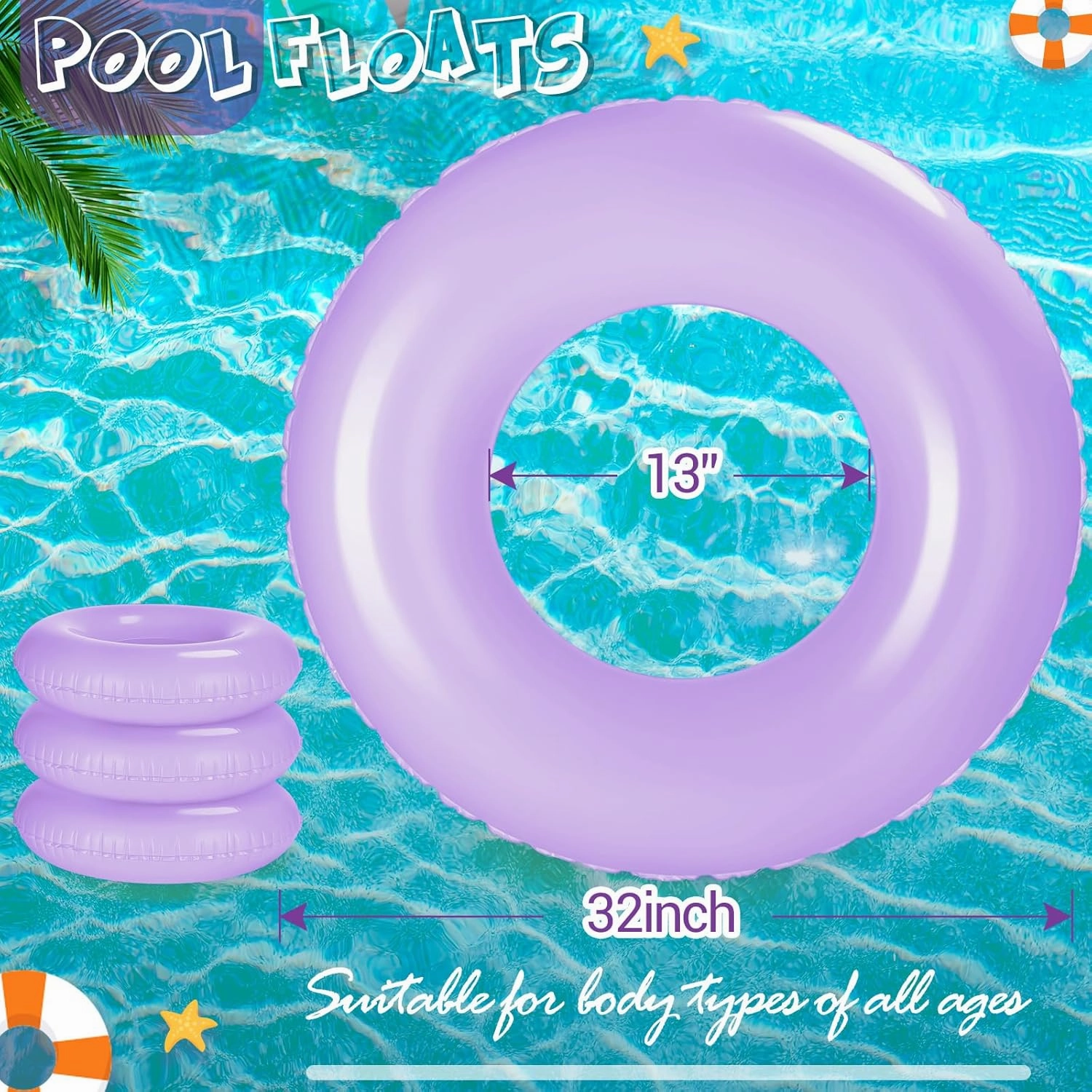 ShinyRelief 4 Pcs Inflatable Pool Floats 33 Inch Swim Rings for Adults Colorful Swim Inner Tube Swimming Ring Raft Float Toys for Beach Swimming Pool Party Supplies(Dark Purple)
