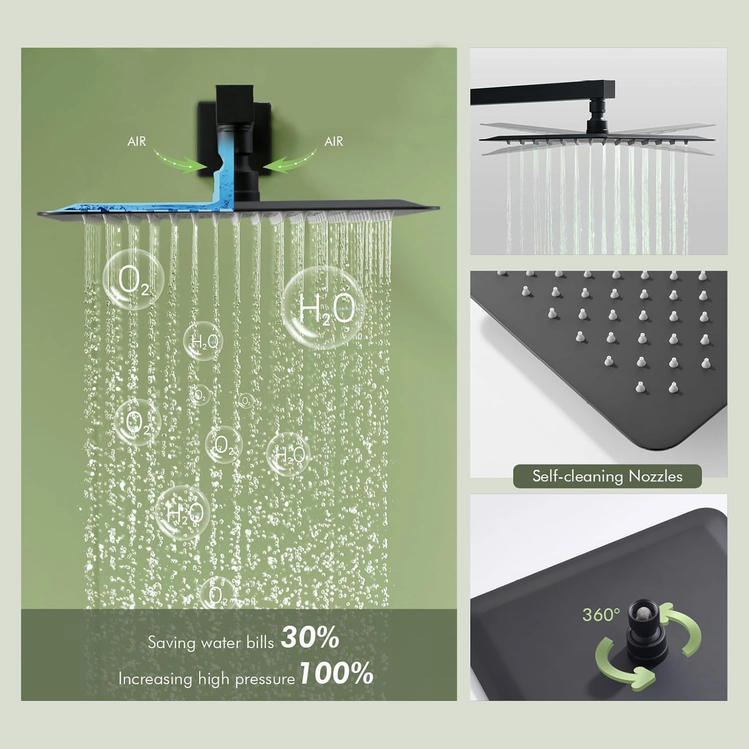 Shower System Matte Black Shower Faucet Set, Bostingner 10" Rain Shower Head with 2 In 1 Handheld Spray and 4 Body Jets, Wall Mounted All Metal 3 Way Shower Set with Rough-in Valve and Trim Kit