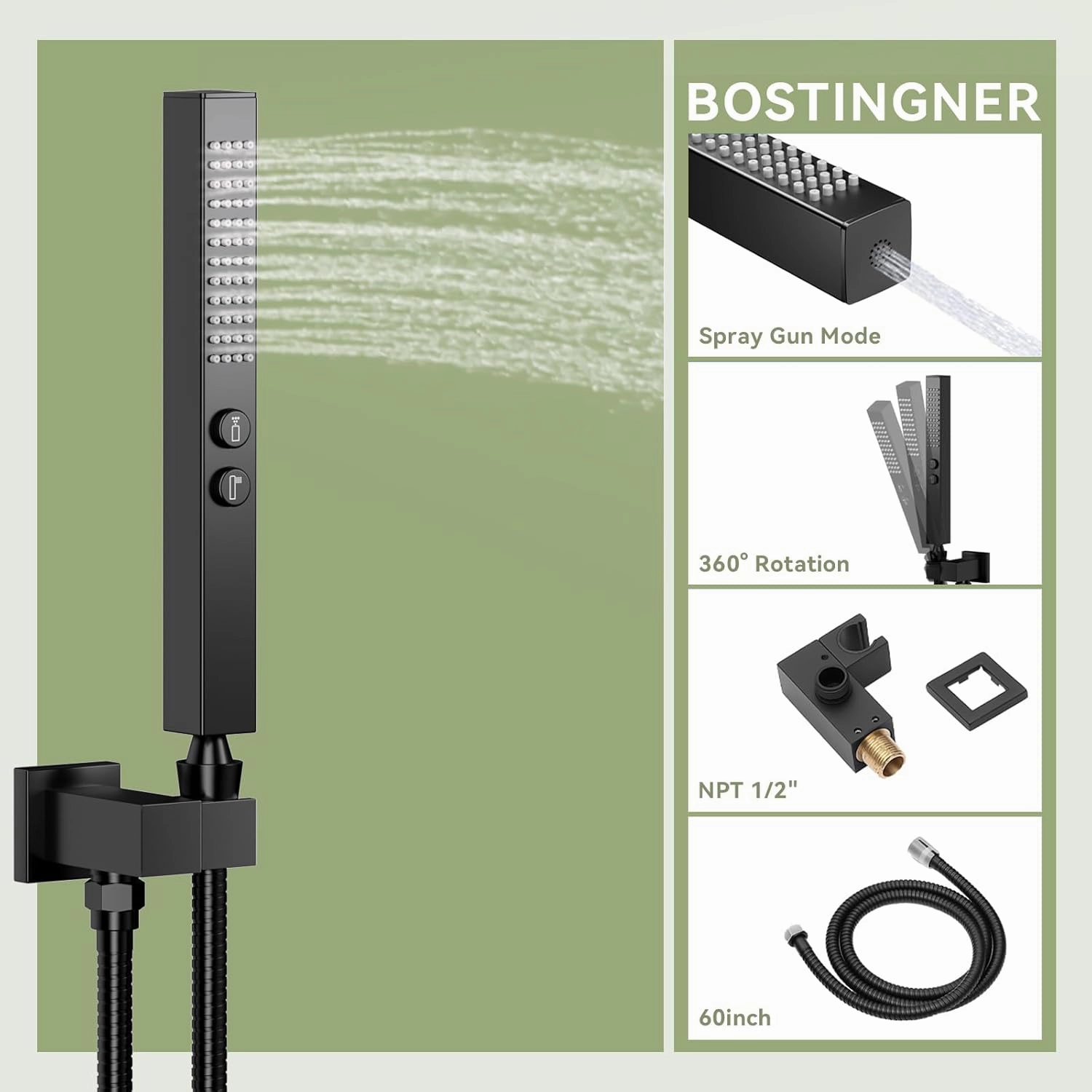 Shower System Matte Black Shower Faucet Set, Bostingner 10" Rain Shower Head with 2 In 1 Handheld Spray and 4 Body Jets, Wall Mounted All Metal 3 Way Shower Set with Rough-in Valve and Trim Kit