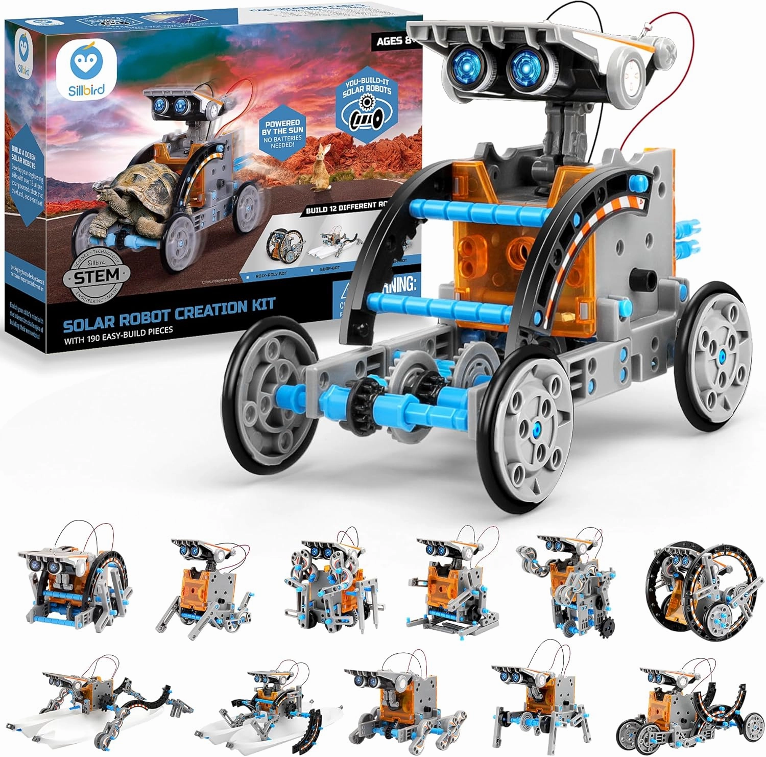 Sillbird STEM 12-in-1 Education Solar Robot Toys for Boys Ages 8-13, DIY Building Science Experiment Kit Birthday Gifts for Kids 8 9 10 11 12 13 Years Old, Solar Powered by The Sun