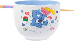 Silver Buffalo Care Bears Food Sushi Ceramic Ramen Noodle Rice Bowl with Chopsticks, Microwave Safe, 20 Ounces
