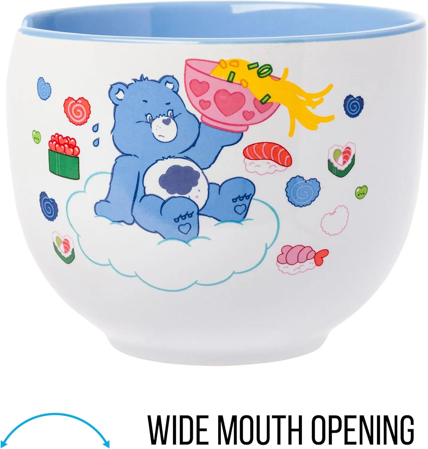 Silver Buffalo Care Bears Food Sushi Ceramic Ramen Noodle Rice Bowl with Chopsticks, Microwave Safe, 20 Ounces