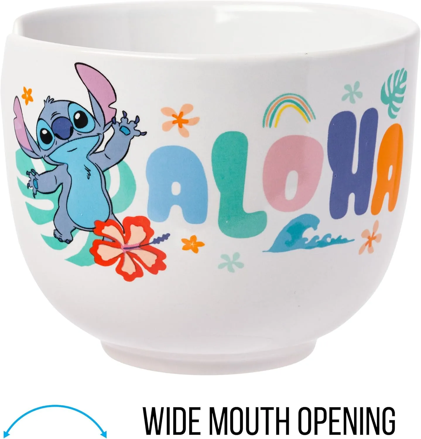 Silver Buffalo Disney Lilo and Stitch Aloha Tropical Ceramic Ramen Noodle Rice Bowl with Chopsticks, Microwave Safe, 20 Ounces