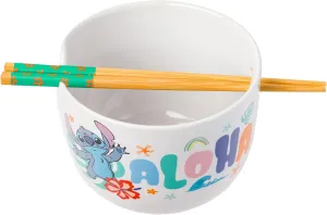 Silver Buffalo Disney Lilo and Stitch Aloha Tropical Ceramic Ramen Noodle Rice Bowl with Chopsticks, Microwave Safe, 20 Ounces