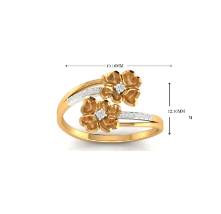 Silver Yellow Gold Adjustable Dual Floral Cluster Diamond Accents Ring for Women