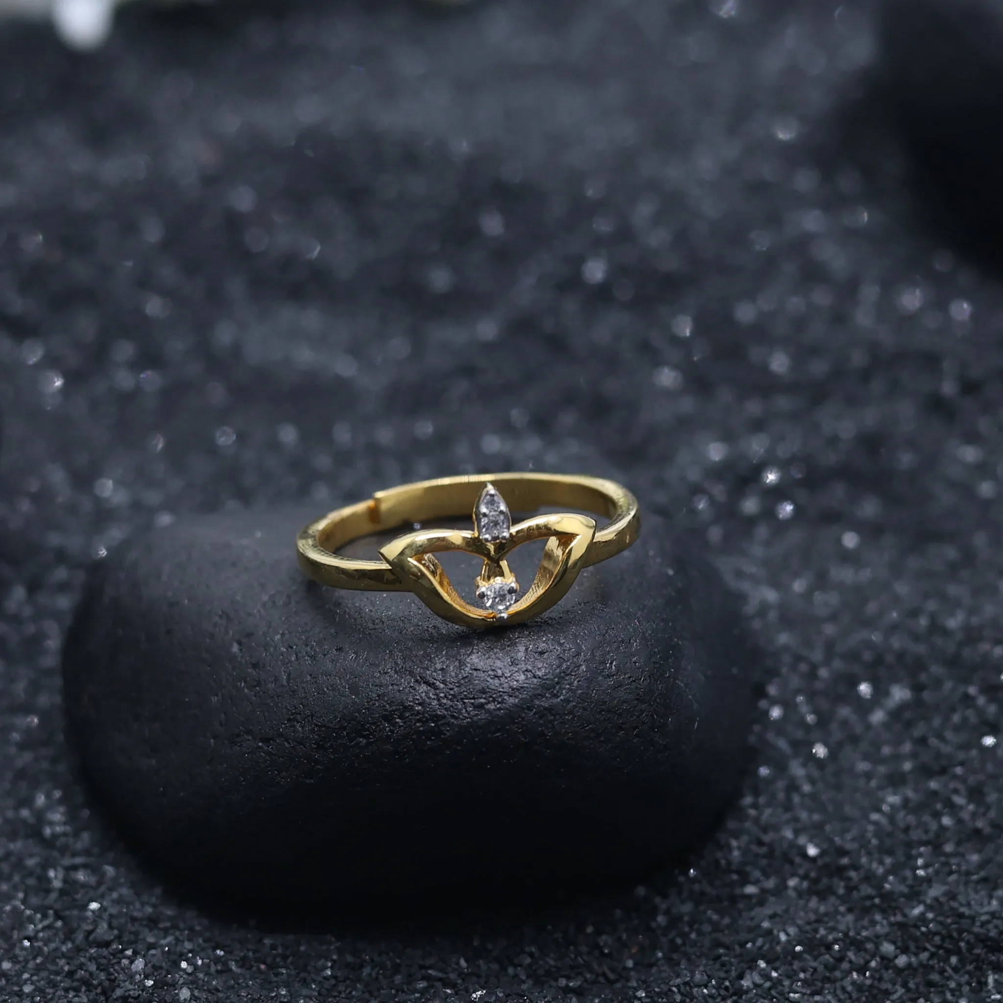 Silver Yellow Gold Adjustable Lotus Floral Cutout Inspired Diamond Accent Ring for Women
