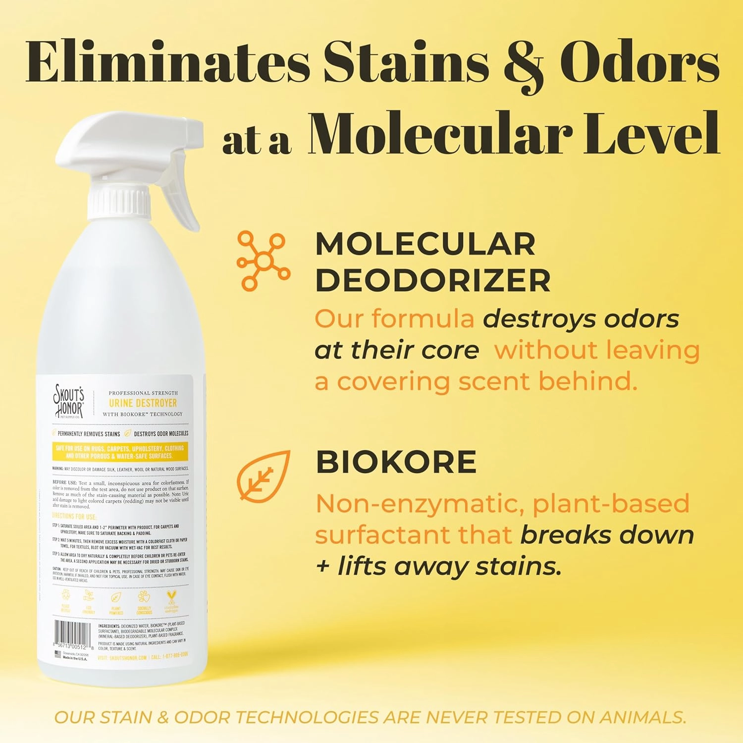 Skout's Honor Dog Urine Destroyer, Professional Strength, Plant-Powered, Cruelty-Free Urine Eliminator for Carpets and Indoor Living Spaces, 35 oz