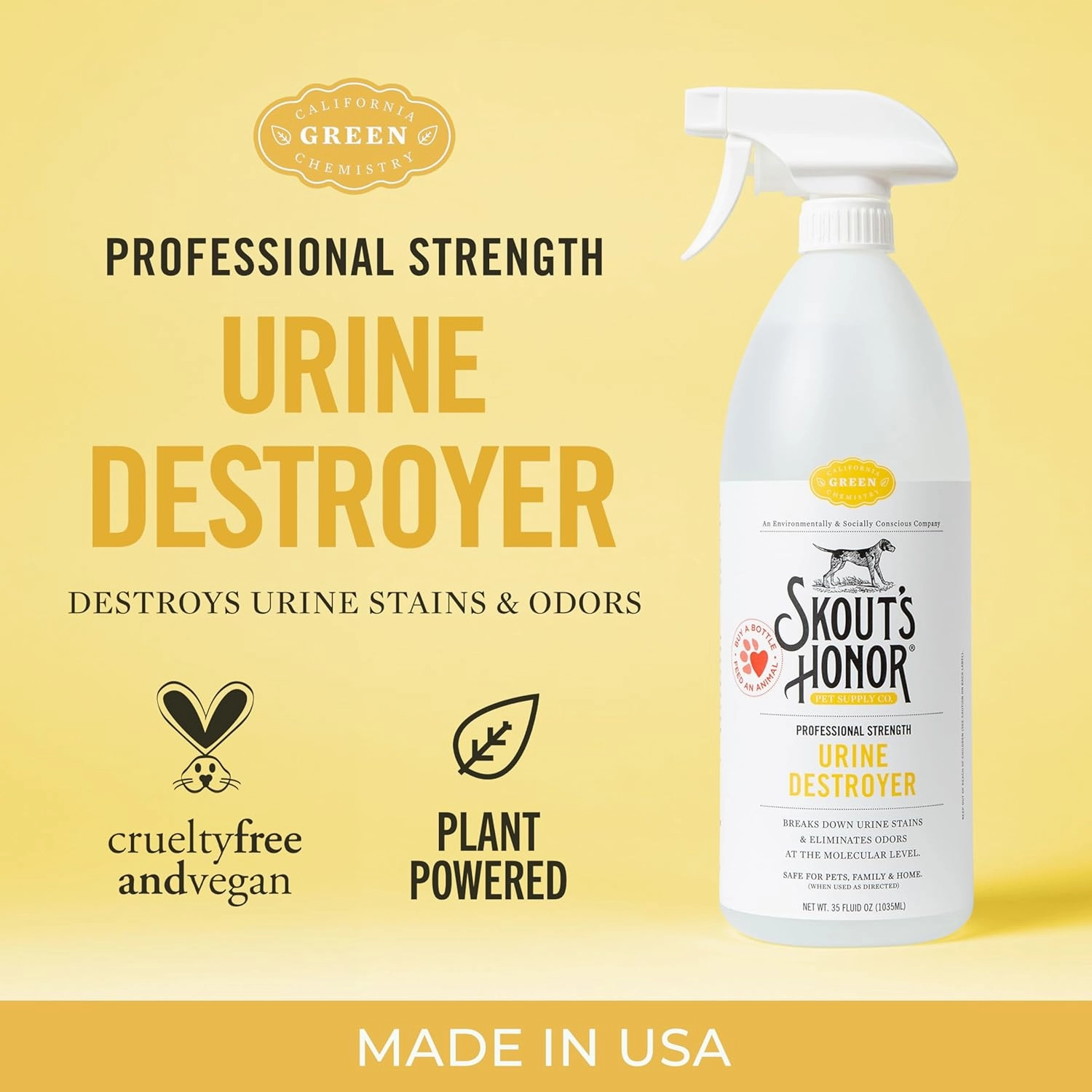 Skout's Honor Dog Urine Destroyer, Professional Strength, Plant-Powered, Cruelty-Free Urine Eliminator for Carpets and Indoor Living Spaces, 35 oz