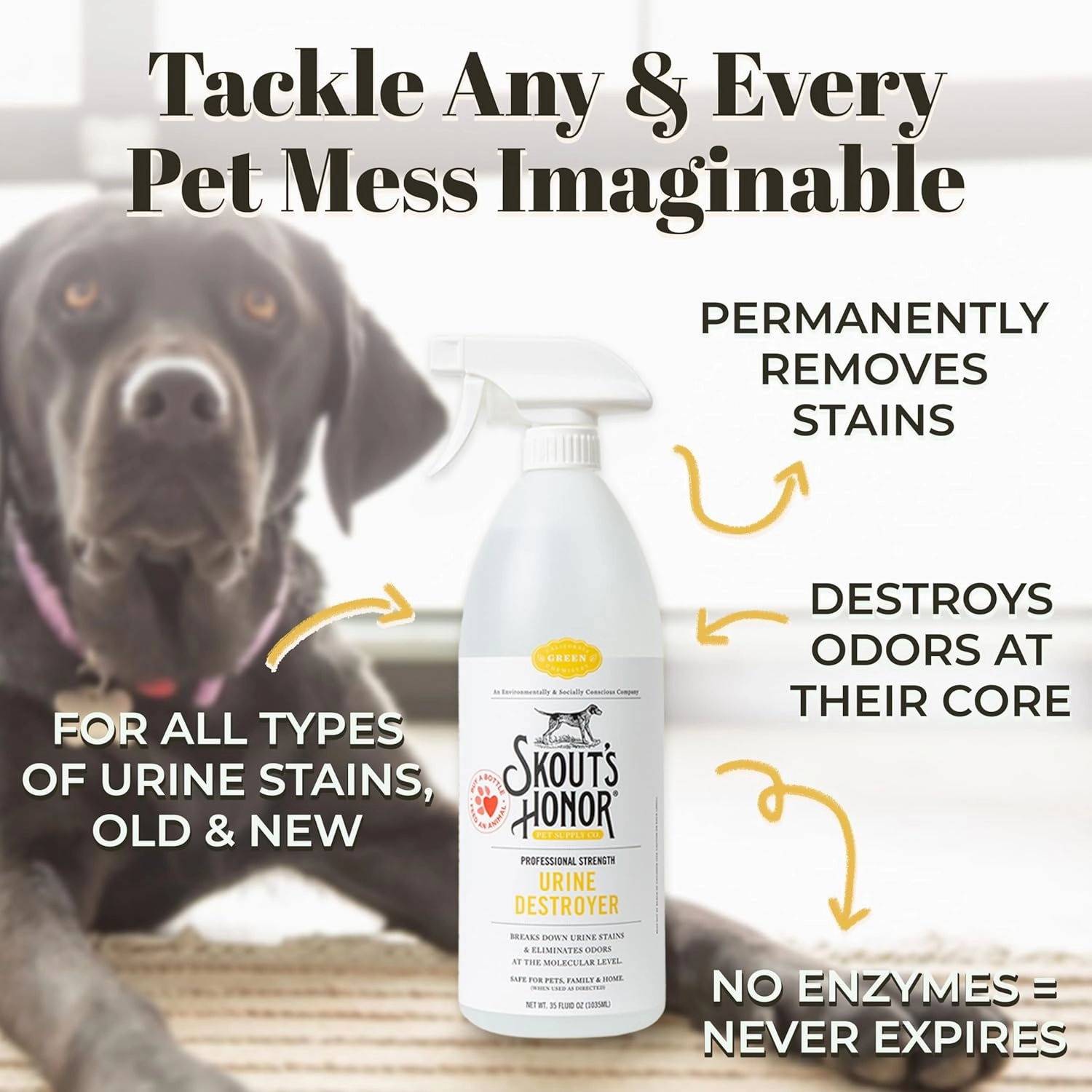 Skout's Honor Dog Urine Destroyer, Professional Strength, Plant-Powered, Cruelty-Free Urine Eliminator for Carpets and Indoor Living Spaces, 35 oz
