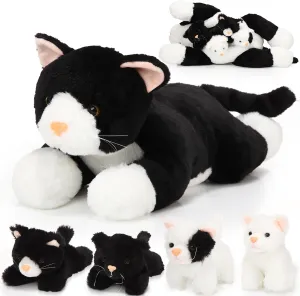 Skylety 5 Pieces Cat Stuffed Animal with Babies Inside Belly Pregnant Cat Plush Mommy Kitty with 4 Cute Fluffy Stuffed Kittens Easter Birthday Surprise Gifts(Black, White)