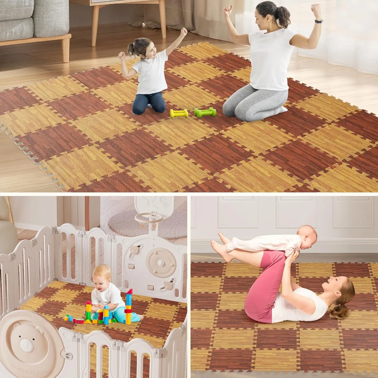 Skyweaver 12 Tiles Soft Non-Toxic Baby Play Mat for Floor EVA Foam Jigsaw Puzzle Play Mat, Interlocking Squares with 0.6inch for Babies, Toddlers & Kids Gym, Nursery, Playroom, Brown