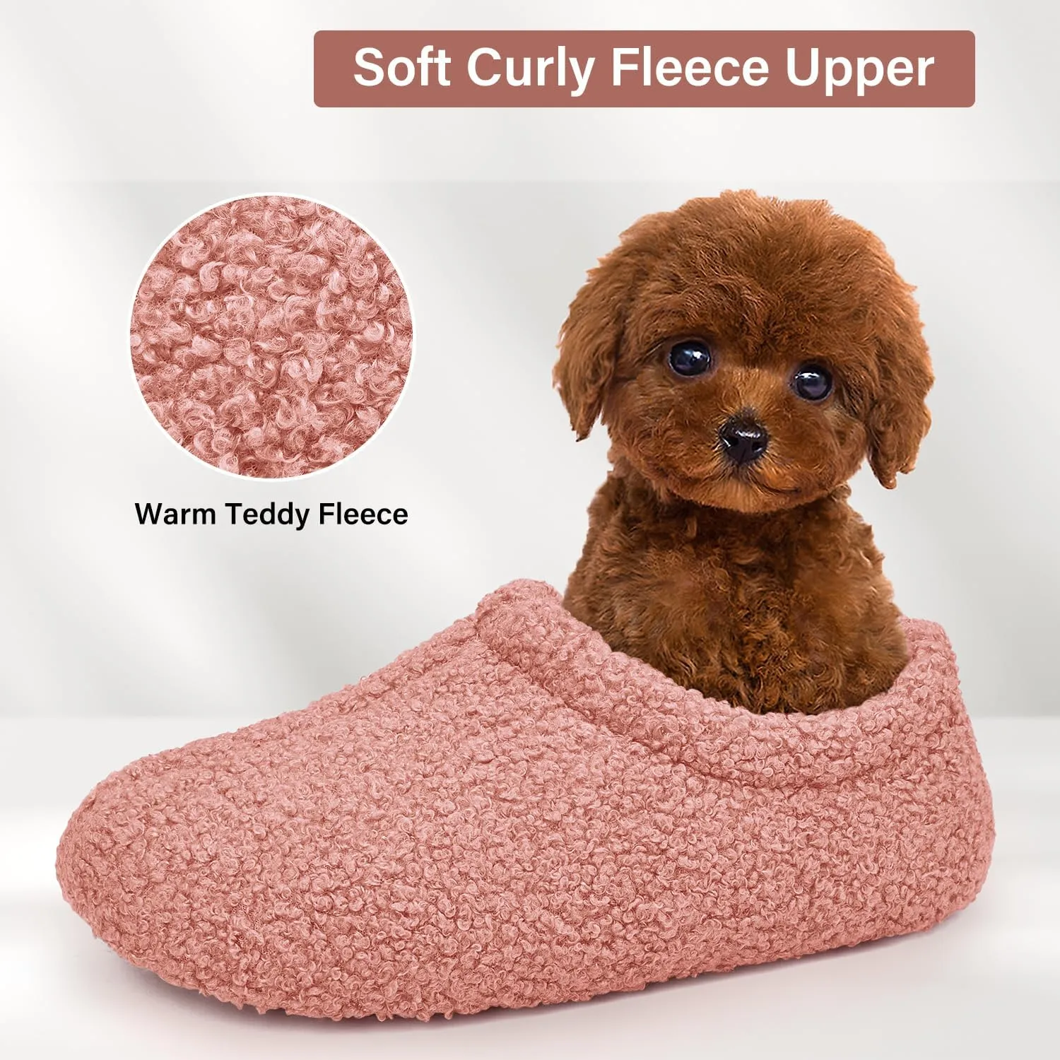 Slippers for Women Indoor Fuzzy Womens Mens Slippers Bedroom House Shoes with Memory Foam Curly Fleece for Indoor Outdoor