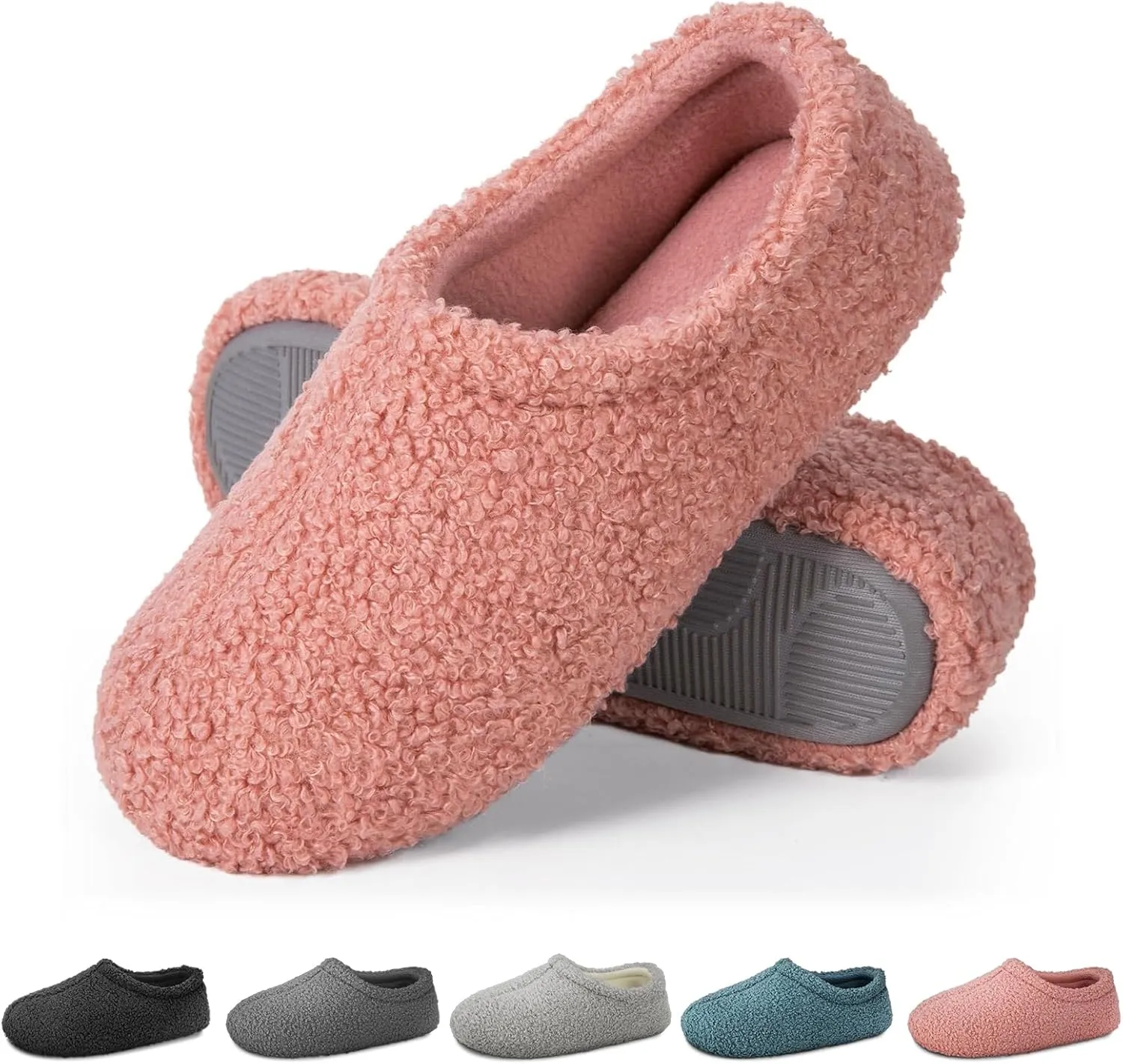 Slippers for Women Indoor Fuzzy Womens Mens Slippers Bedroom House Shoes with Memory Foam Curly Fleece for Indoor Outdoor