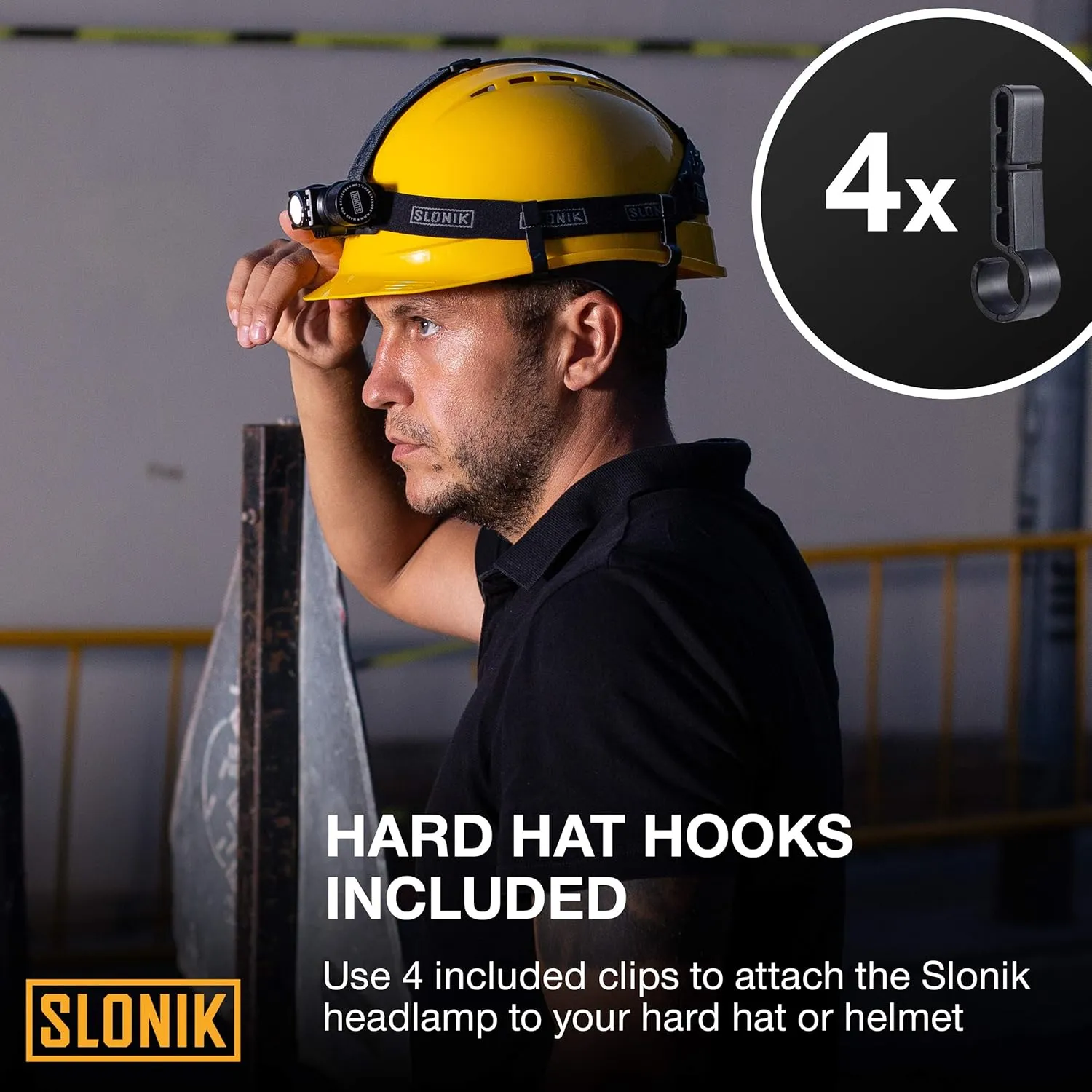 SLONIK 600 Lumens LED Headlamp Rechargeable with Head Strap – Ultra Bright Heavy-Duty Waterproof Headlamp for Adults - Hard Hat Light for Mechanics & Construction Workers - Running Lights for Runners