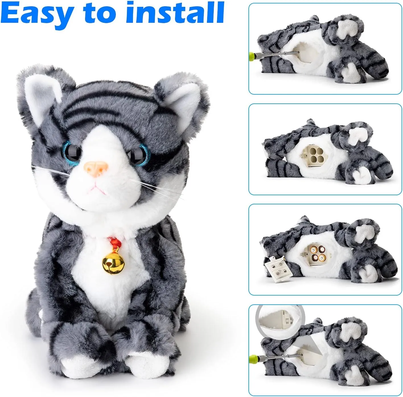 Smalody Interactive Plush Toys, Novelty Sound Control Electronic Cat Electronic Pets Robot Cat Gift for Children (Gray)