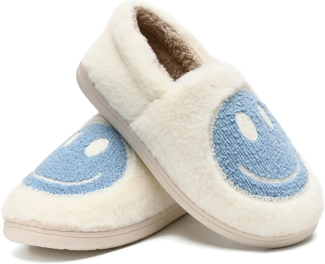 Smile Face Slippers,Retro Soft Plush Smile Fleece Lined House Shoes for Women Fuzzy Memory Foam Closed Back Slippers Anti Skid TPR Soft Sole
